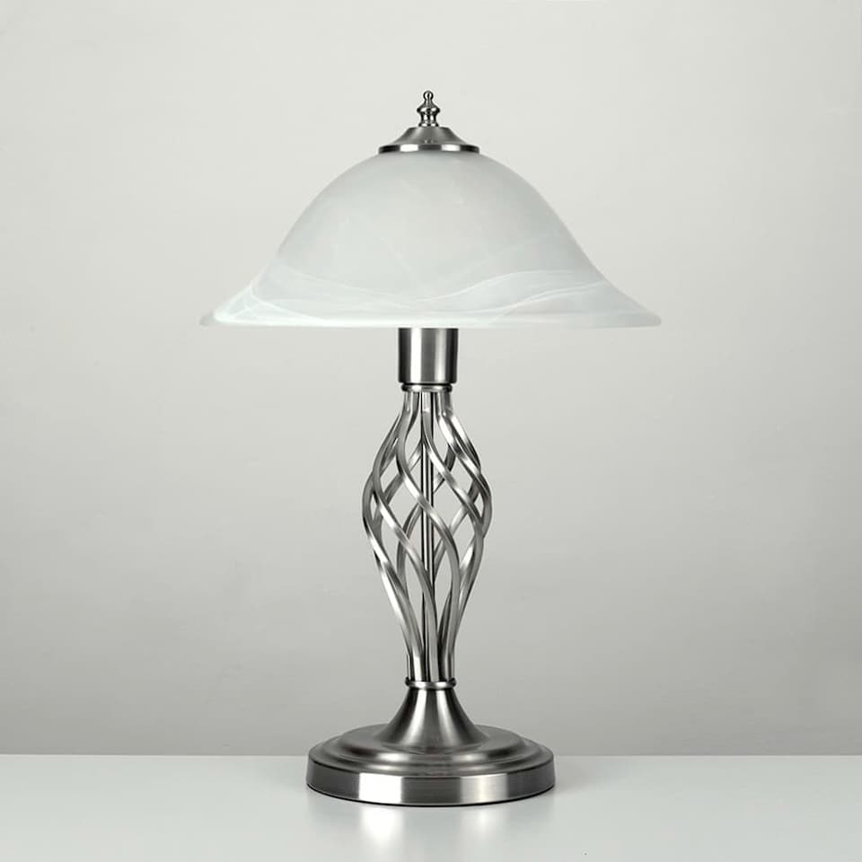 image 1 of ValueLights Memphis Pair Chrome Table Lamps Frosted Shade | Chrome