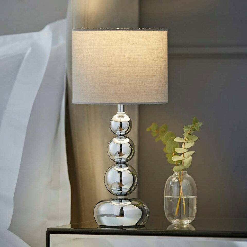 image 1 of ValueLights Chrome Table Lamp With Grey Faux Silk Shade | Chrome