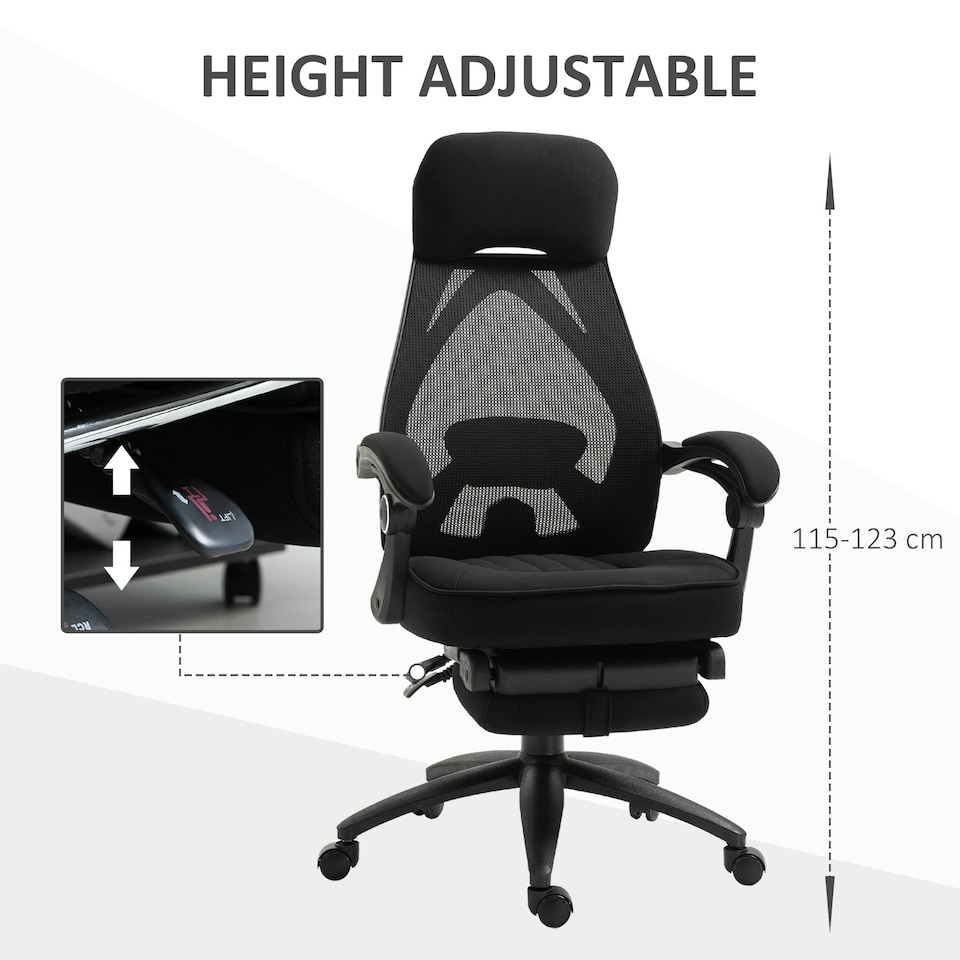 image 1 of Vinsetto Mesh Swivel Task Chair for Home Office Desk Recliner w/ Footrest Black