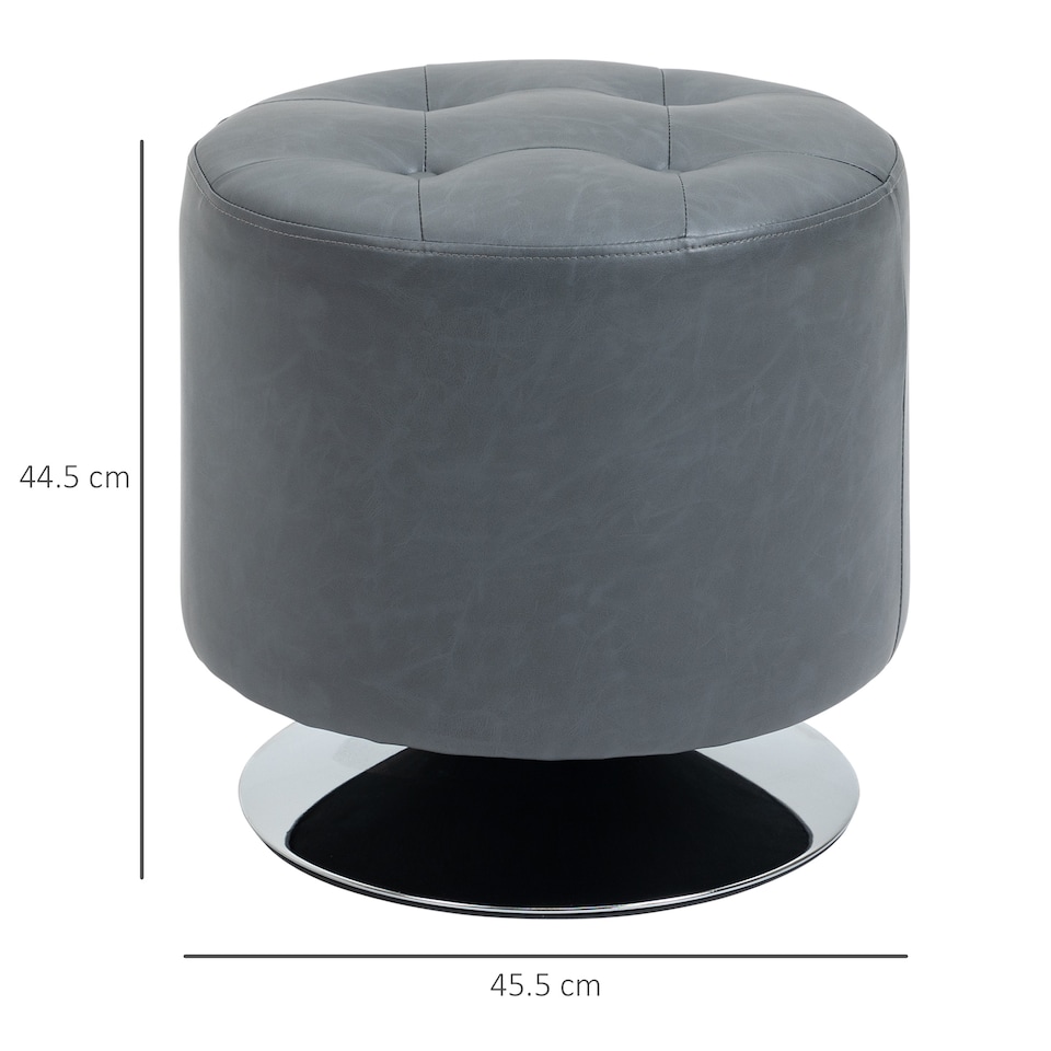 image 1 of HOMCOM 360 Swivel Foot Stool Round PU Ottoman with Thick Sponge Padding and Solid Steel Base, Grey