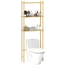 HOMCOM Bamboo Over Toilet Storage Unit with 3 Slatted Shelves, Natural | Brown | 63.5W x 25.5D x 181H cm