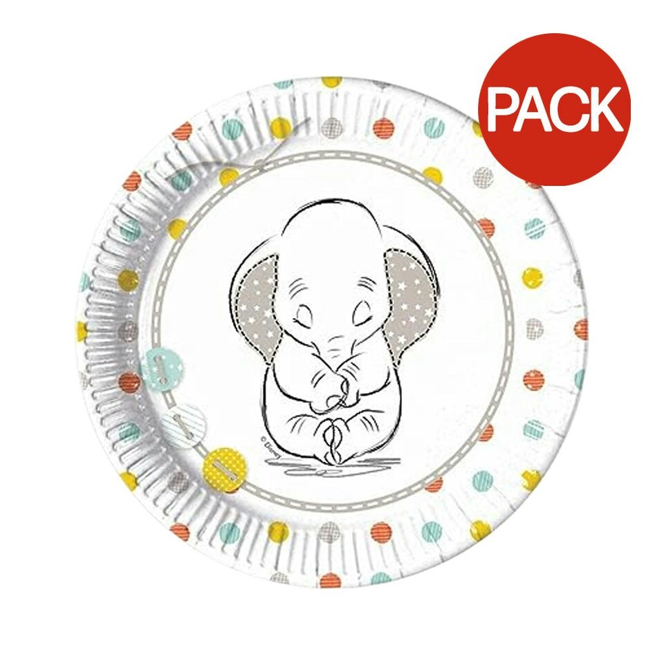 Dumbo Baby Shower Plate (Pack of 8) - White/Multicoloured - One Size