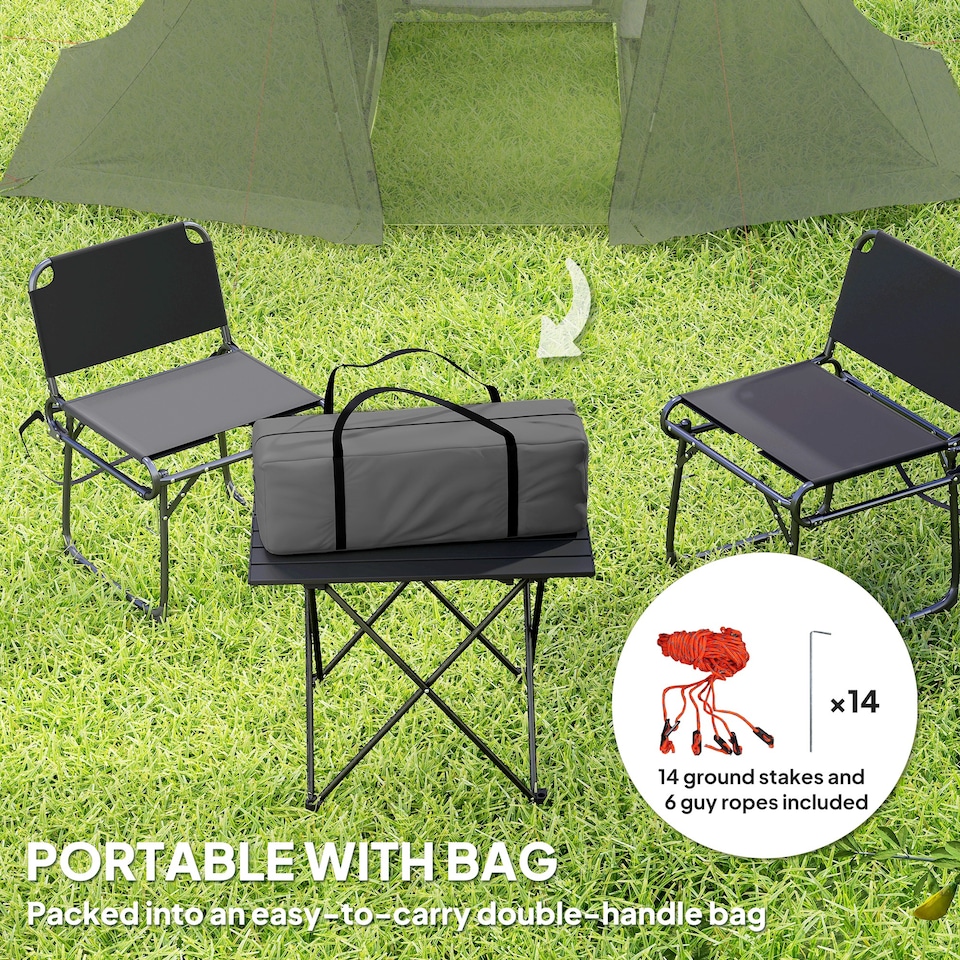 image 1 of Outsunny 3 Man Camping Tent with 2 Bedrooms, 3000mm Waterproof, Grey | Grey | Dark Grey | 323L x 240W x 160H cm