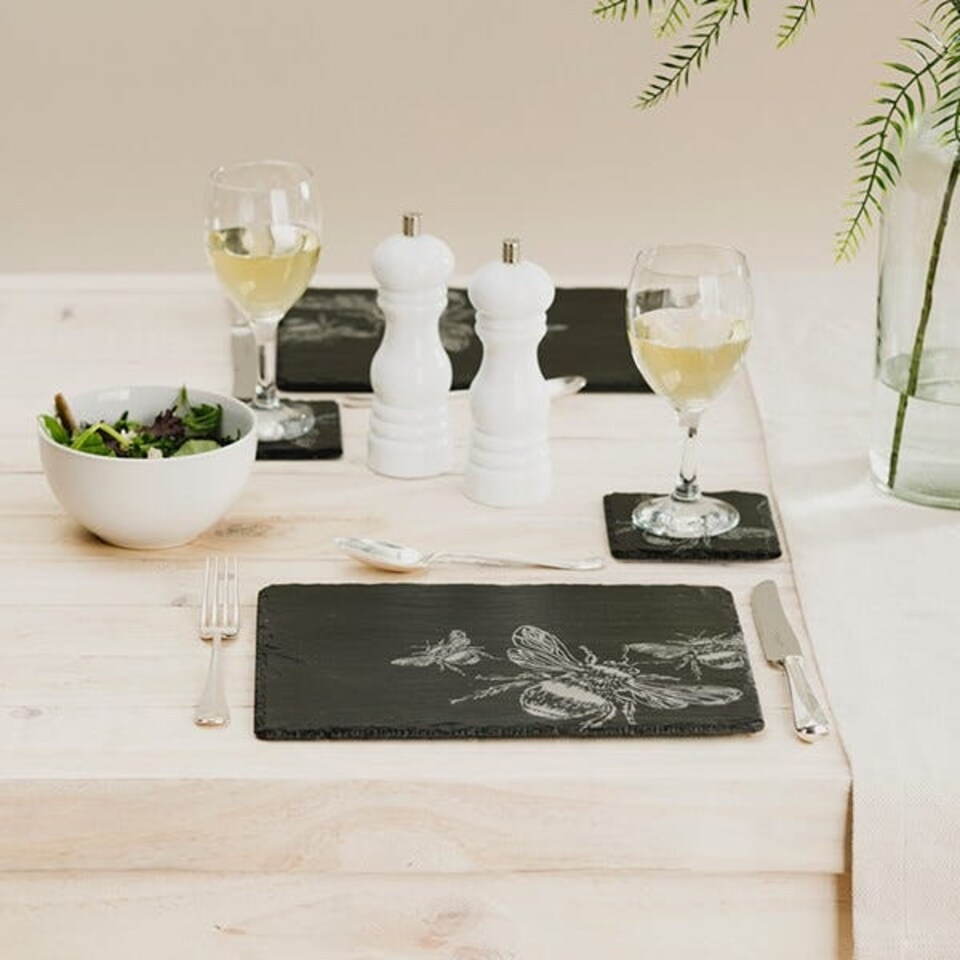 image 1 of The Just Slate Company Bee Slate Coaster & Placemat Set