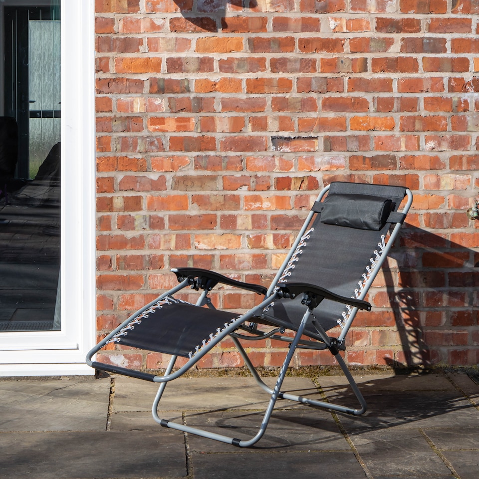 image 1 of Multi Position Garden Zero Gravity Relaxer Chair Sun Lounger in Black & Silver | Black | Black