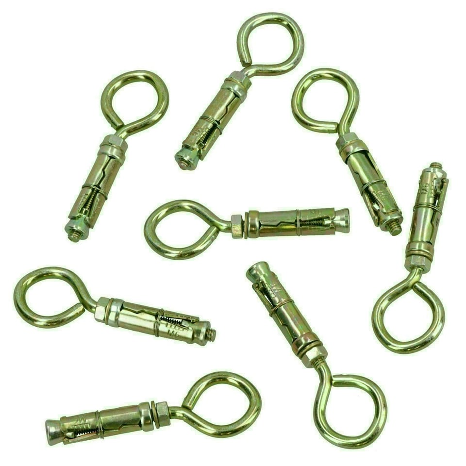 image 1 of 6mm Close Hook Anchor Eye Bolt Rawl Expansion Bolts Shield Wall 8 Pack