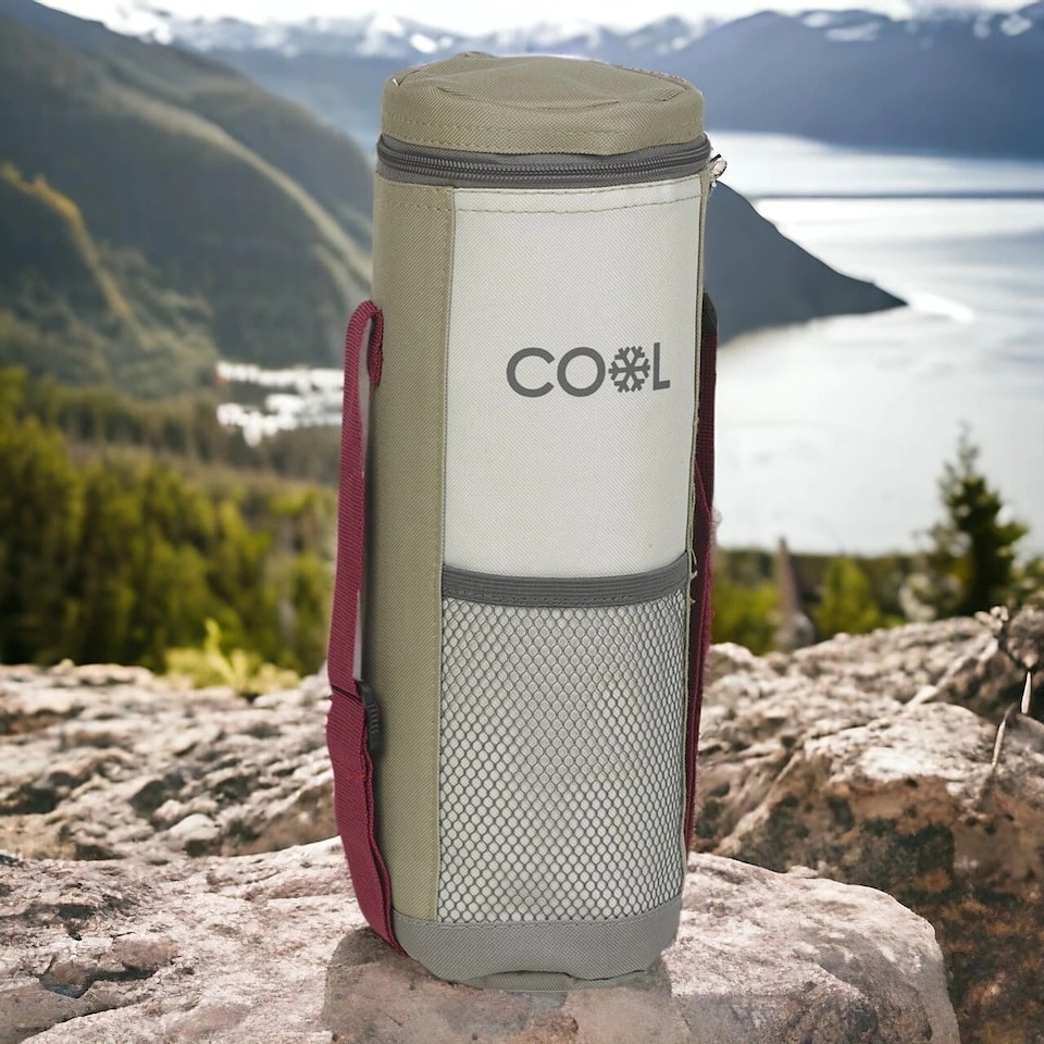 image 1 of 1.5L Insulated Cooler Bottle Bag Zip Carrier Shoulder Strap Drinks Picnic Hiking | Multi | Kahki