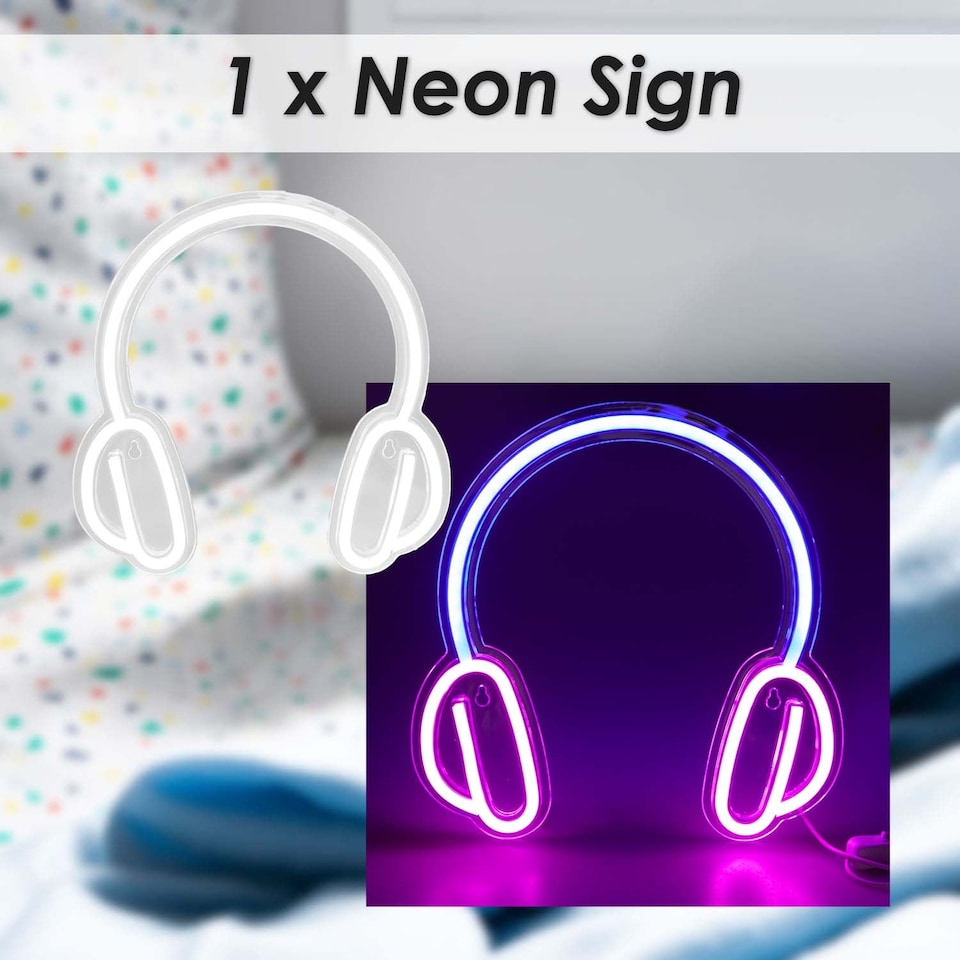 image 1 of PMS Headphone Neon Light USB Powered Multi-coloured - 28cm x 28cm