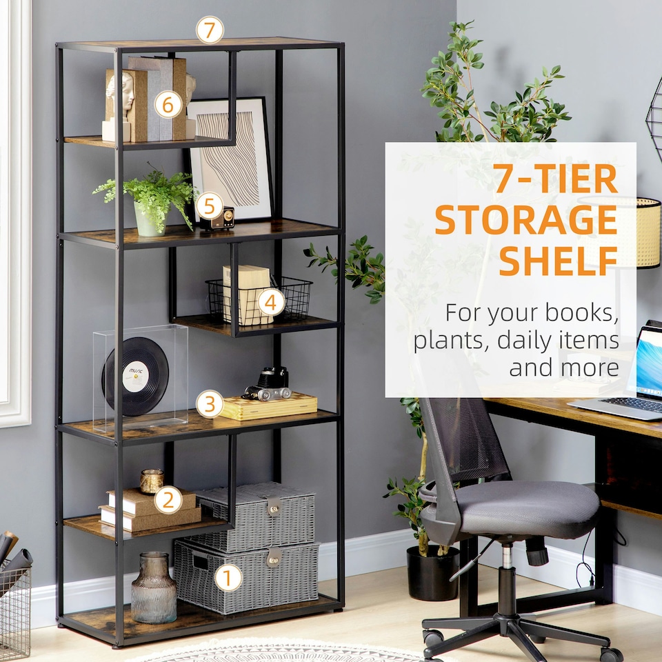 image 1 of HOMCOM 7 Tier Storage Shelves, Free Standing Book Shelf for Study