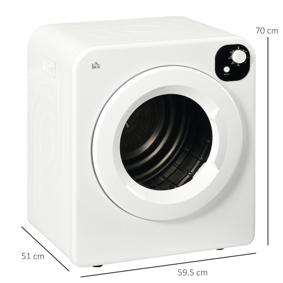 image 1 of HOMCOM 6kg Vented Tumble Dryer, Freestanding, Wall Mounted, Stackable, Portable Dryer with 7 Programmers, White