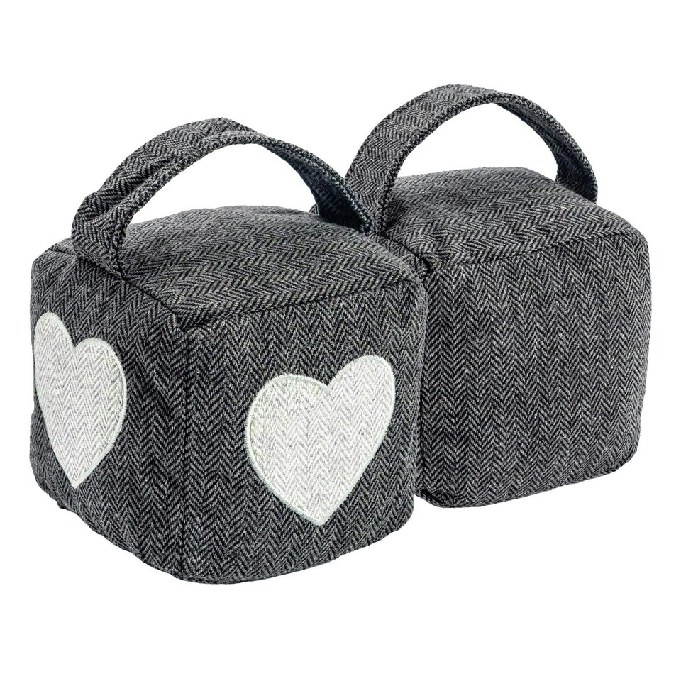 image 1 of Nicola Spring Mismatched Herringbone Door Stop Set - Heart - Pack of 2