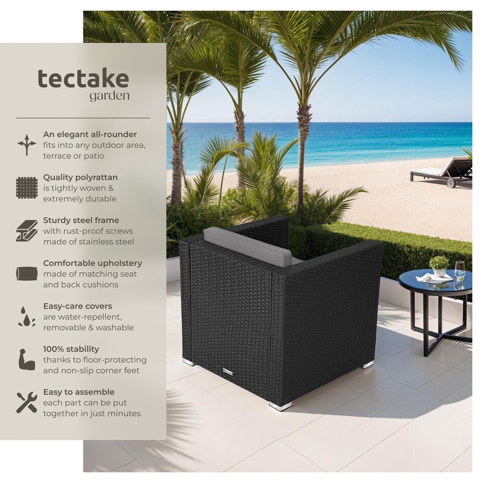 image 1 of Rattan Garden Armchair Lignano - UV-resistant, with seat and back cushions | Black | black | One Size | 1