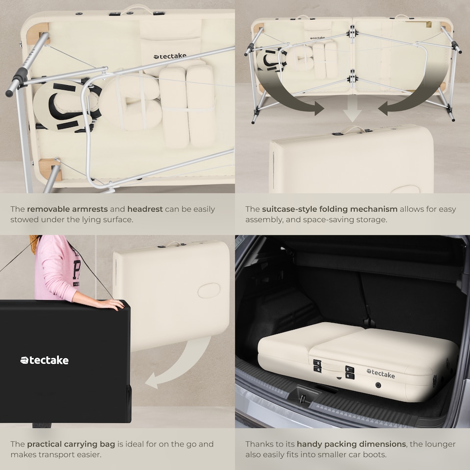 image 1 of Massage Table Ko Tao - 3 zones, 78cm wide, aluminium frame, folding, carry bag | Cream | beige | 1