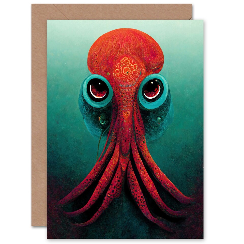 image 1 of Cute Red Octopus Birthday Card