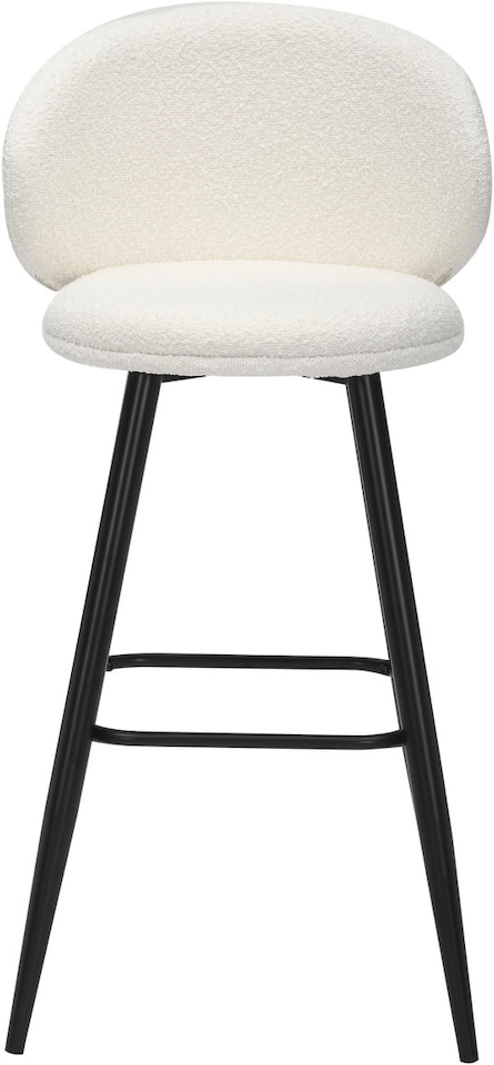 image 1 of Roma White Boucle Fixed Height Bar Stool with Black Legs & Curved Backrest, 66cm