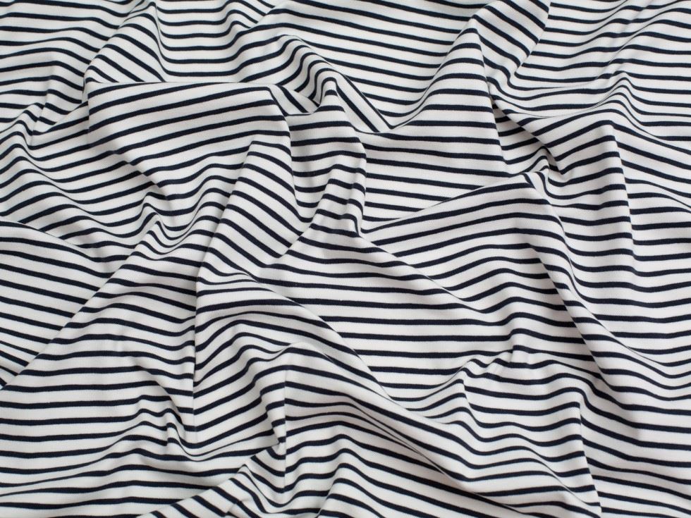 Minerva Core Range Navy Stripe Cotton Jersey Stretch Knit Fabric for Dressmaking, 150cm / 59" Wide - per metre