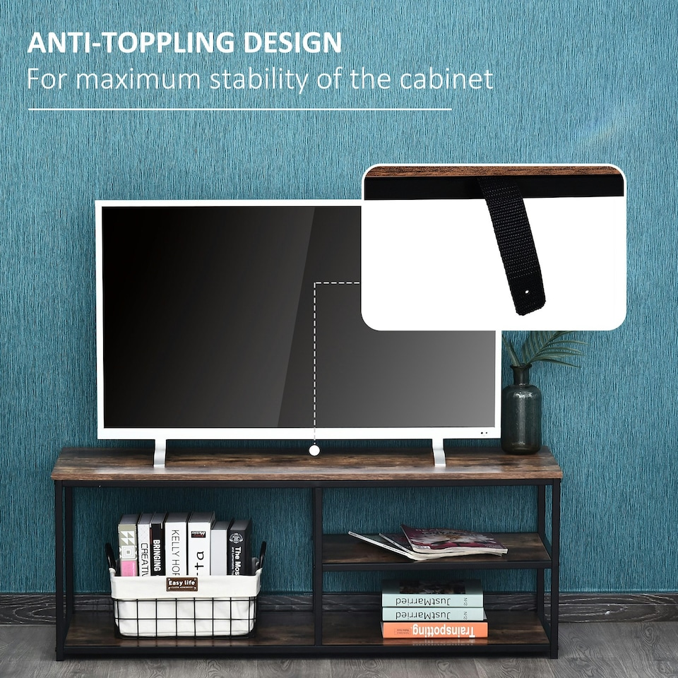 image 1 of HOMCOM Industrial TV Stand Cabinet w/ Storage&2 Shelves Metal Frame