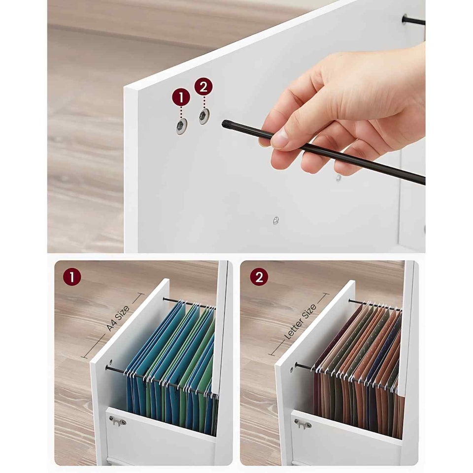 image 1 of Rolling File Cabinet with 2 Lockable Drawers, Mobile Printer Stand, Home Office Storage, White