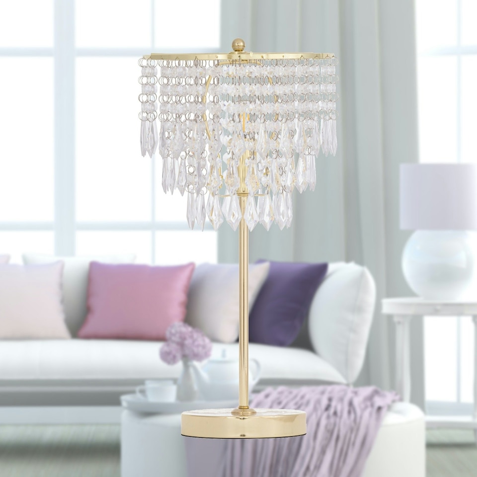 image 1 of First Choice Lighting Set of 2 Cascada Gold and Acrylic Crystal Jewelled Table Lamps Gold | Clear