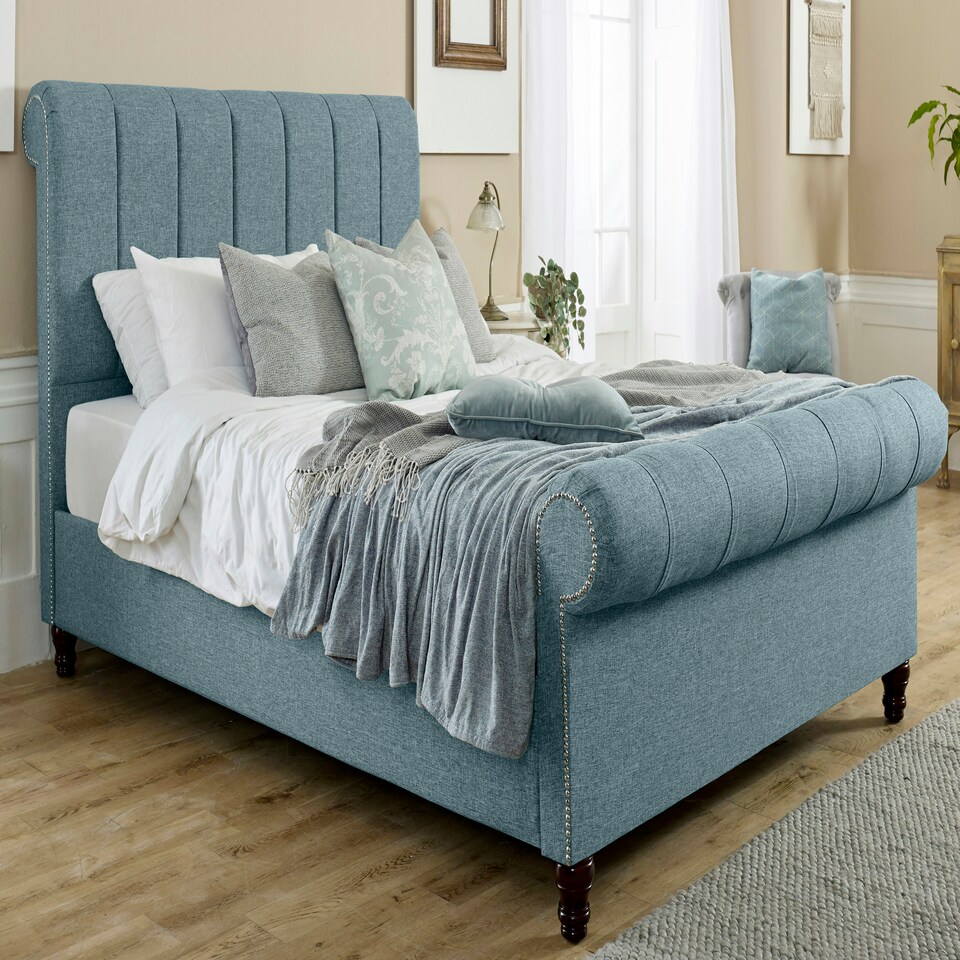 Sally Linen Small Double Bed Frame - Duck Egg