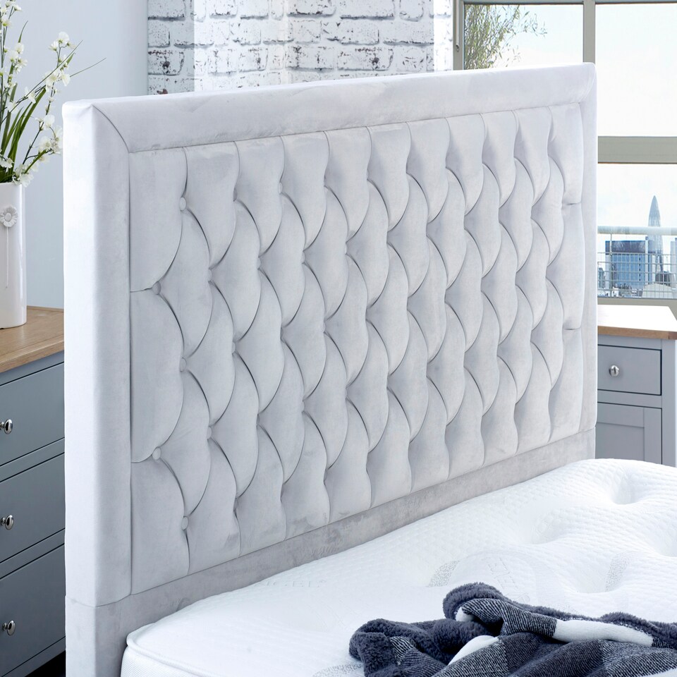 image 1 of Piera Plush Double Bed Frame - Silver