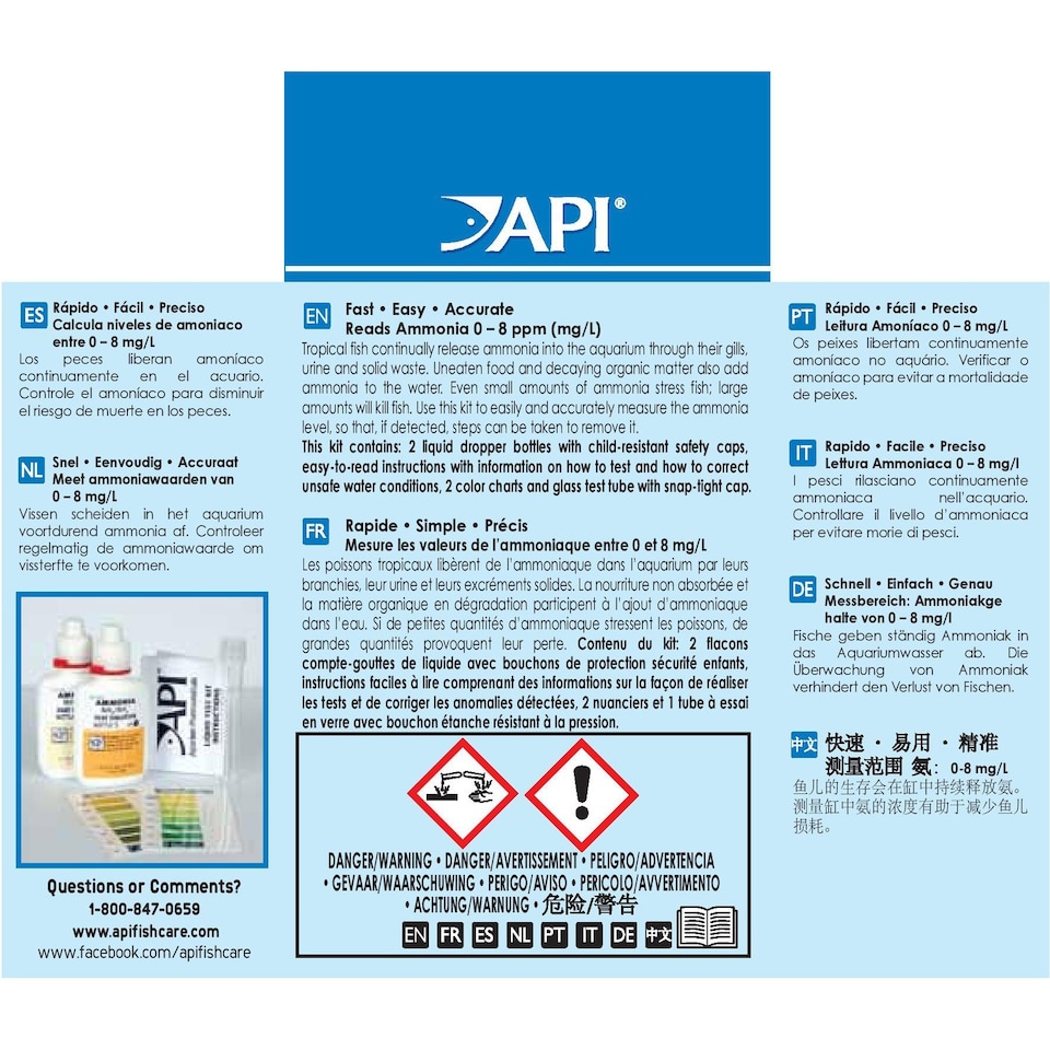 Api Memona API Ammonia Test Kit 130 Tests Detects Toxic Ammonia in Freshwater and ...