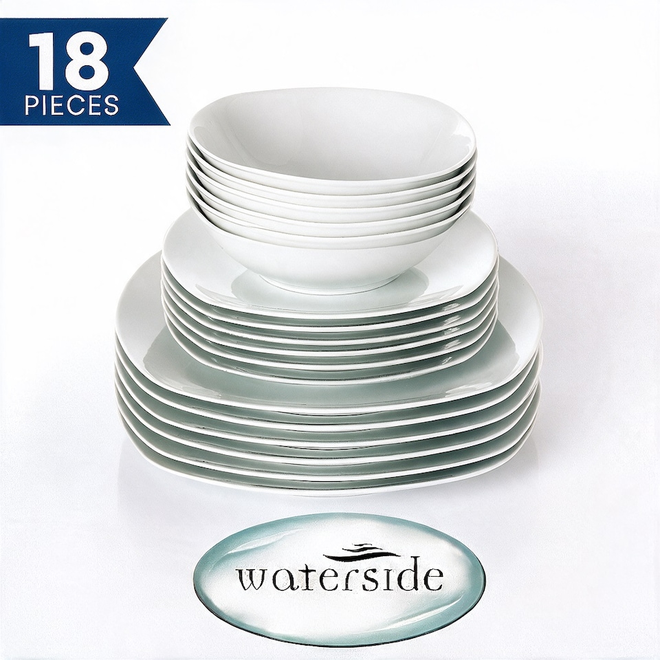 image 1 of 18pc Everyday Square White Dinner Set