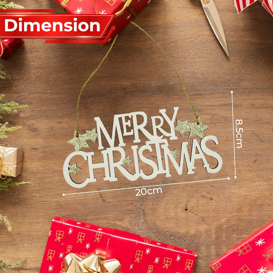 image 1 of Wooden Christmas Table Sign, Merry Christmas Sign Xmas Tabletop Centrepiece