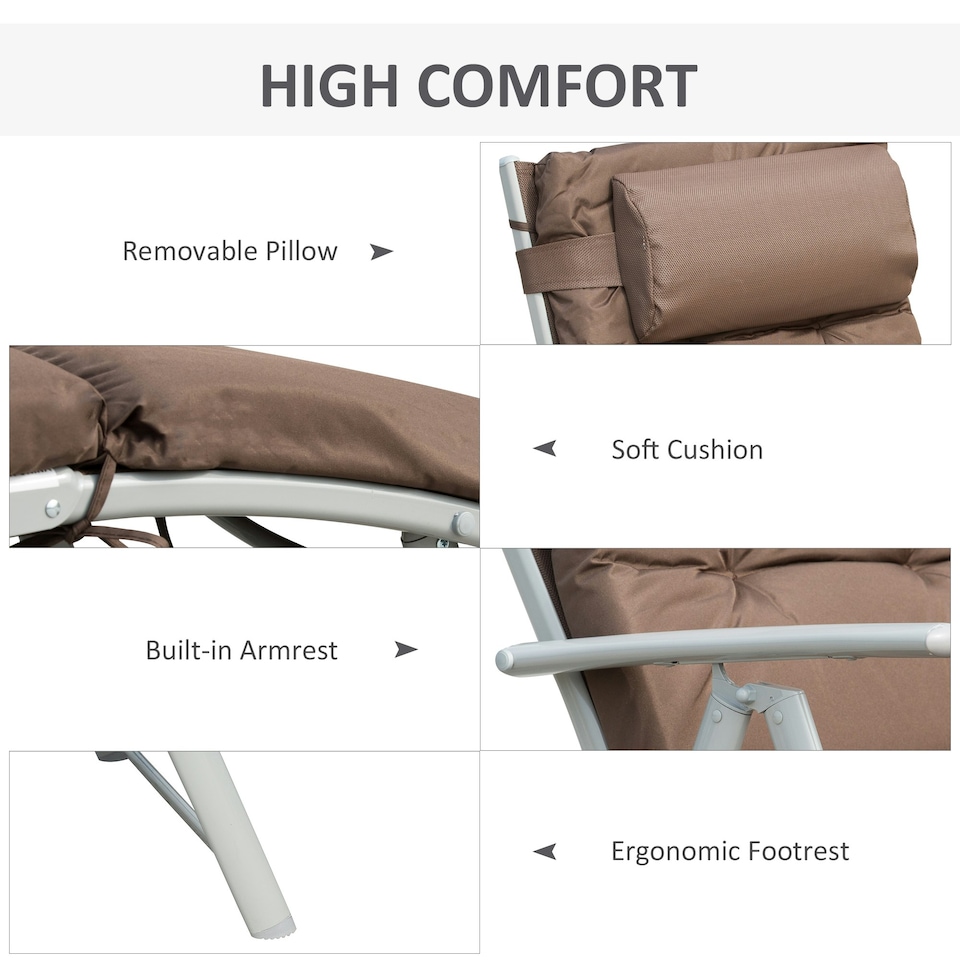 image 1 of Outsunny Sun Lounger Recliner Foldable Padded Seat Adjustable Texteline Brown