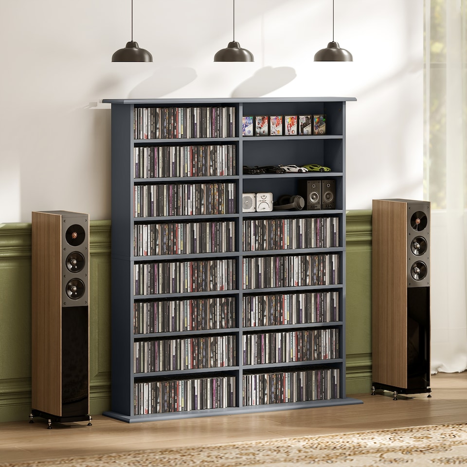 image 1 of HOMCOM CD Storage Unit DVD Tower Blu-ray Storage Shelf for Office, Grey