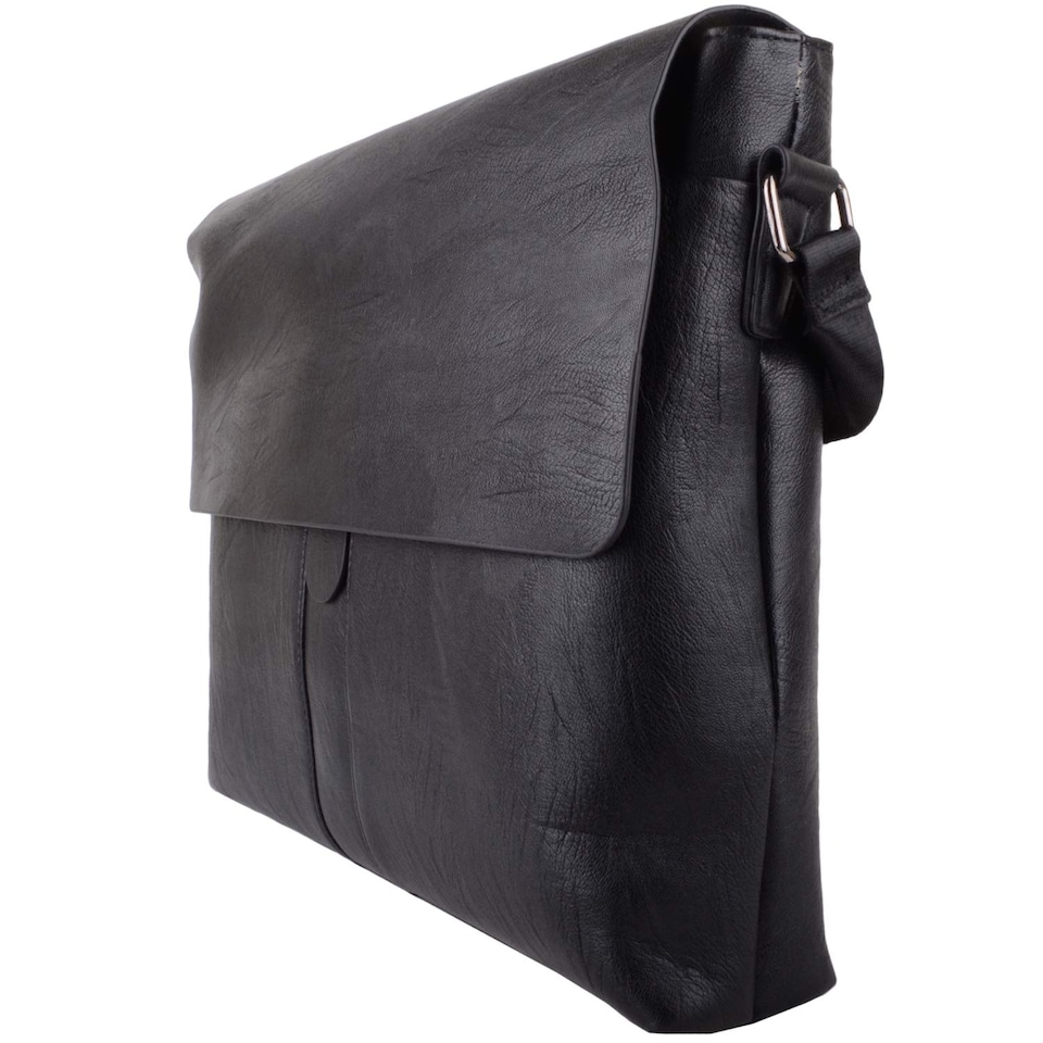 image 1 of Lorenz Mens Soft Genuine Leather Large Professional Work / Travel Messenger Bag | Black | Black