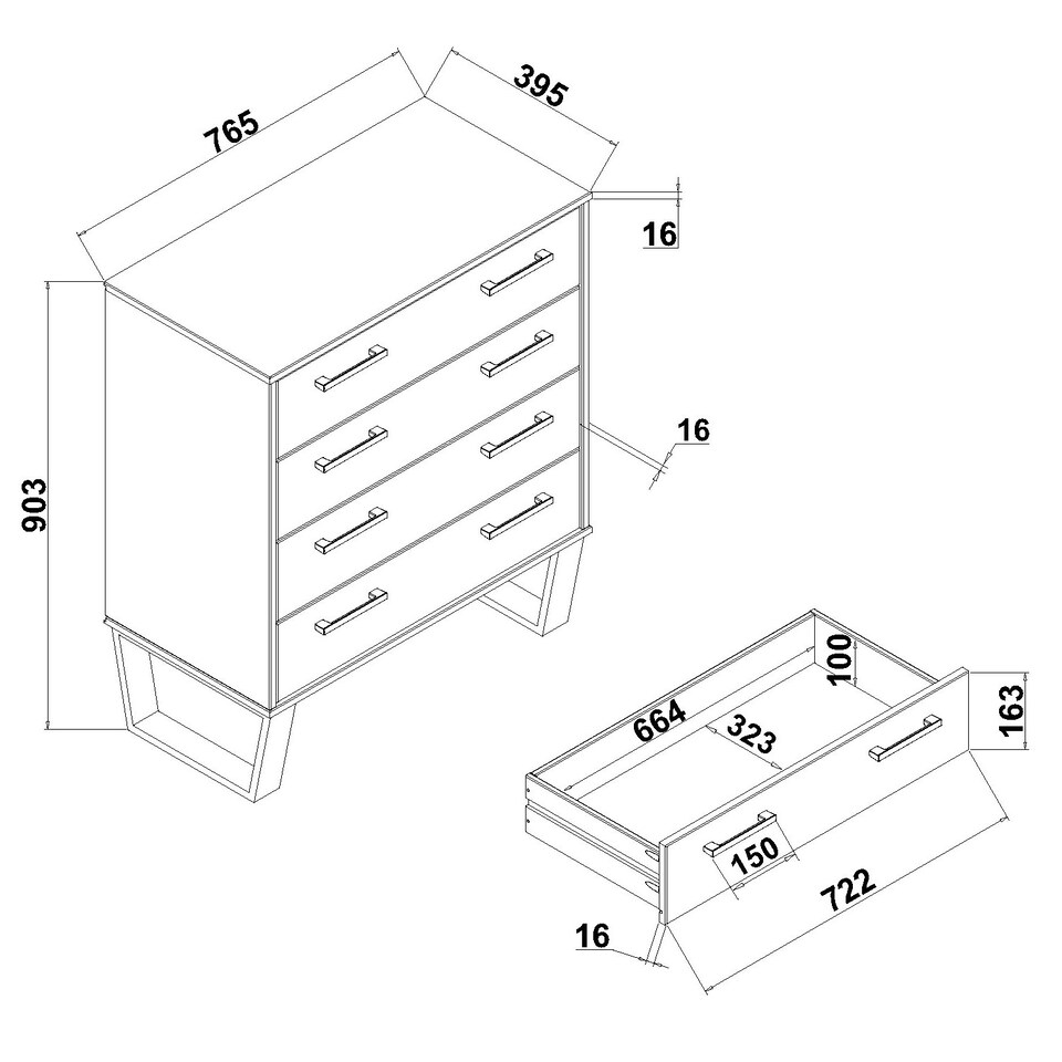 image 1 of Texas 4 Drawer Chest of Drawers - Industrial Style Pine Bedroom Storage Cabinet with Metal Legs | Brown | Brown | 1