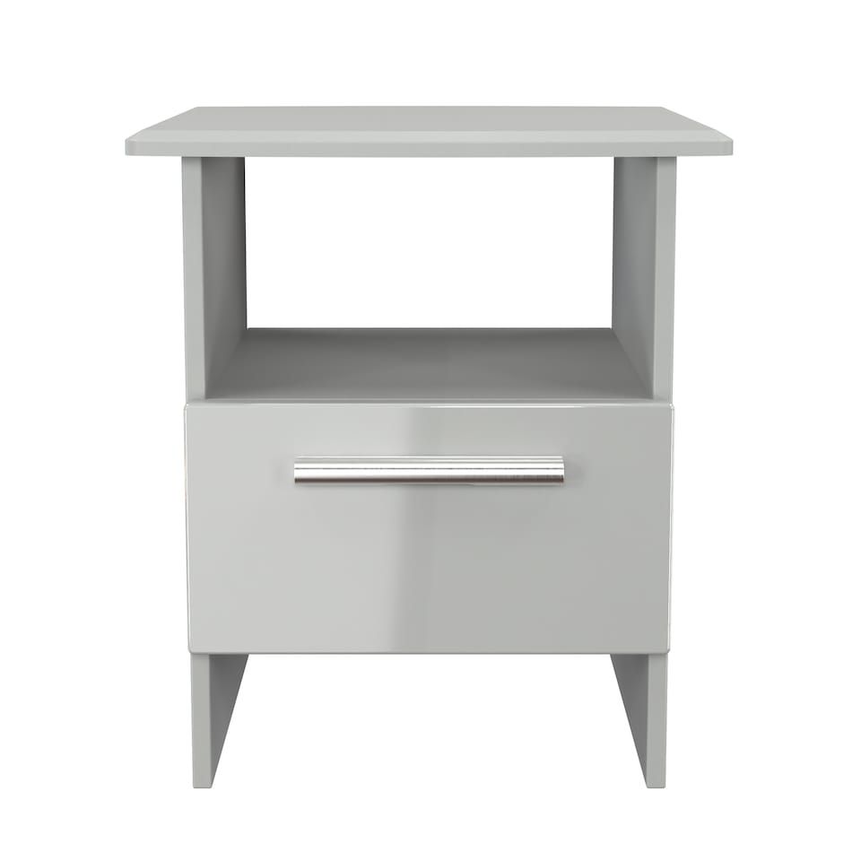 image 1 of Windsor Bottom Drawer Lamp Table in Grey Gloss & Dusk Grey (Ready Assembled) | Grey | Grey Gloss / Dusk Grey