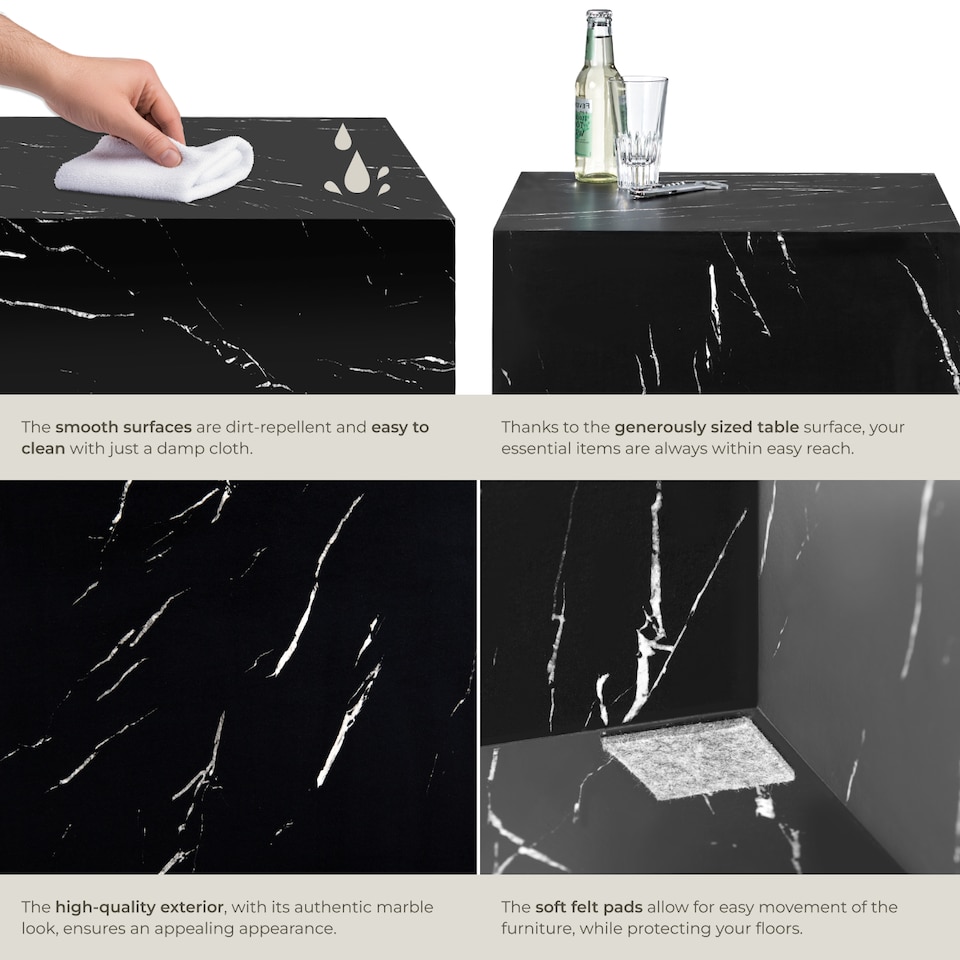 image 1 of Coffee Table Lasley in a Modern Minimalist Cube Design with Luxury Materials | Black | Black marble look | 45 x 45 x 50 cm | 1