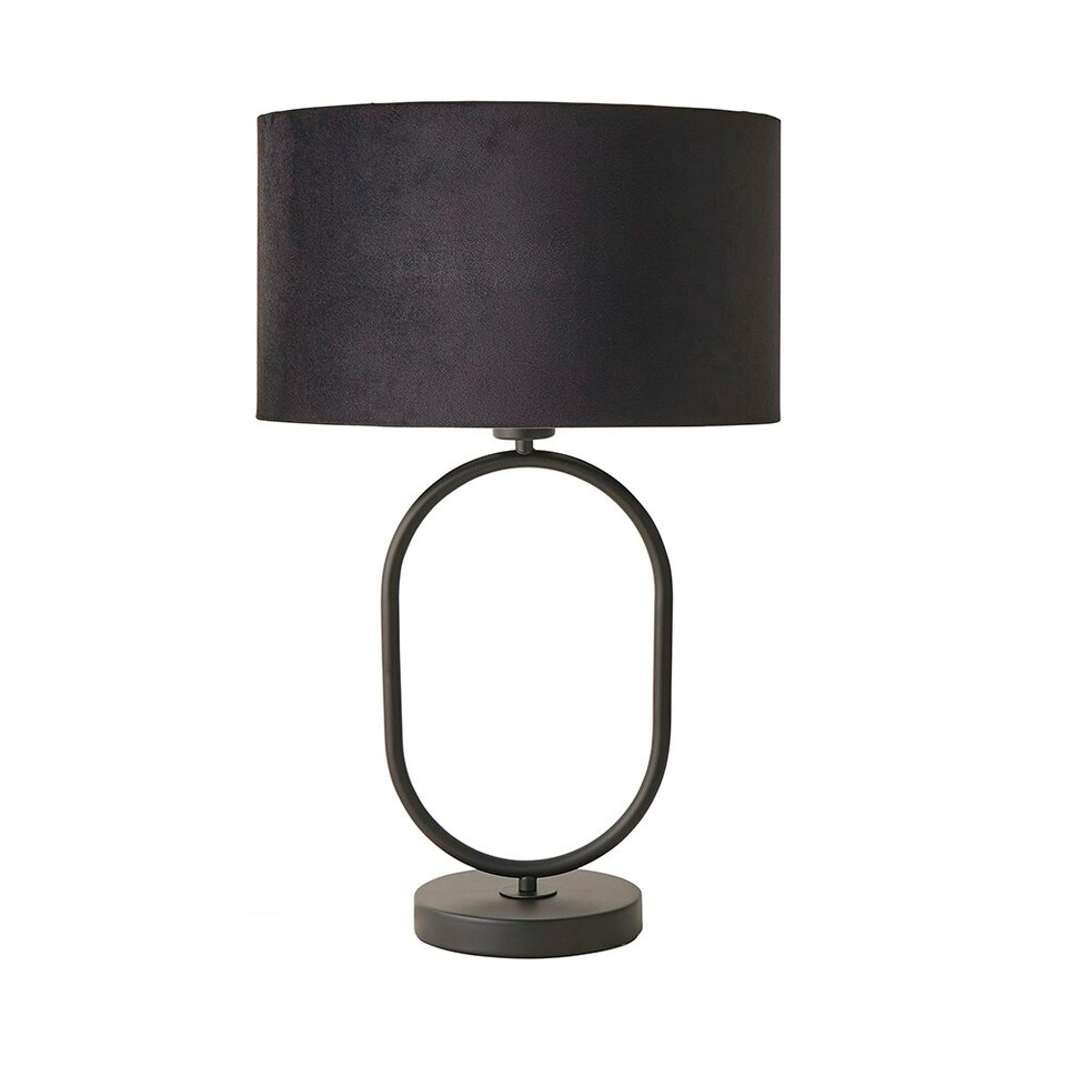 image 1 of ValueLights Antonia Black Velvet Drum Lamp Shade Matte Black Oval Table Lamp with LED Bulb Black