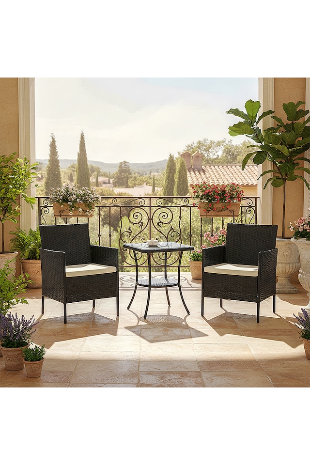 image 1 of Living and Home 3Pcs PE Rattan Wicker Garden Furniture Bistro Set