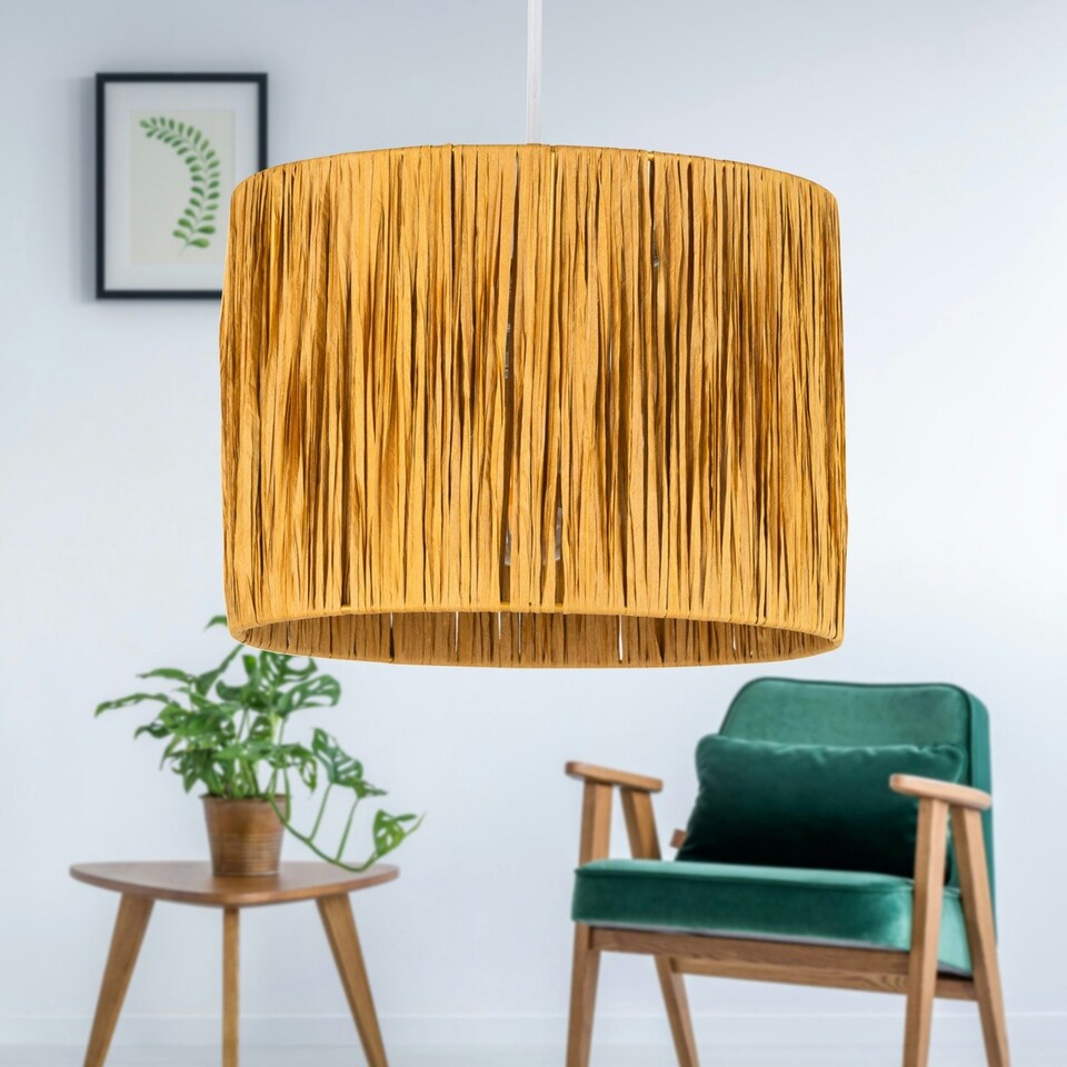 image 1 of Raffia - Natural 23cm Straw Pendant or Lamp Shade Brown