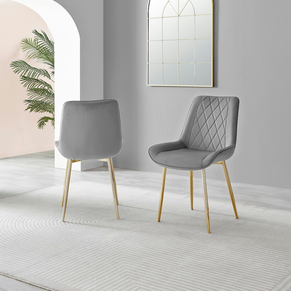 image 1 of Furniturebox 2x Pesaro Grey Velvet Gold Leg Luxury Dining Chairs