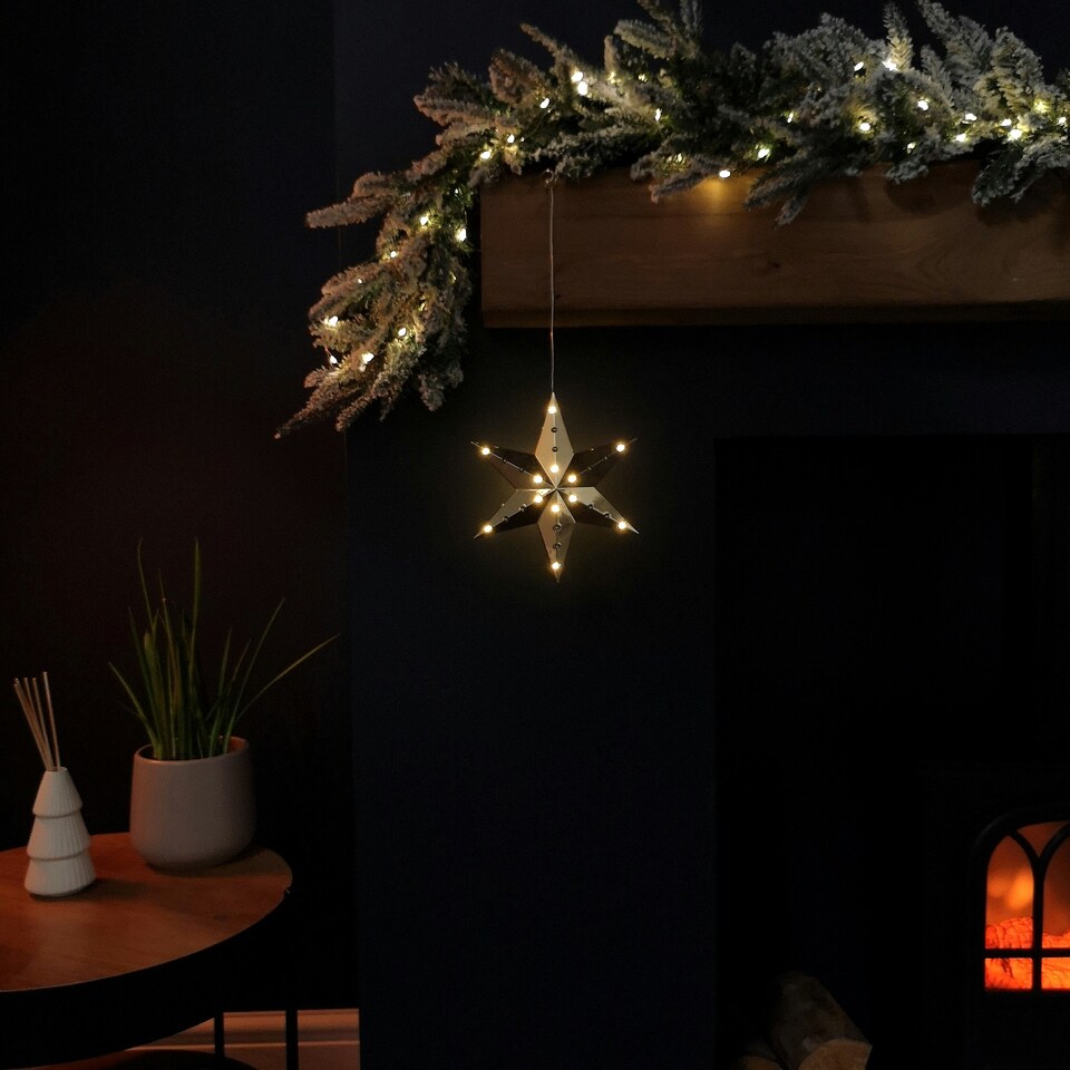 image 1 of 20cm Battery Operated Light up Hanging Christmas Shooting Star Bauble in Gold with LEDs