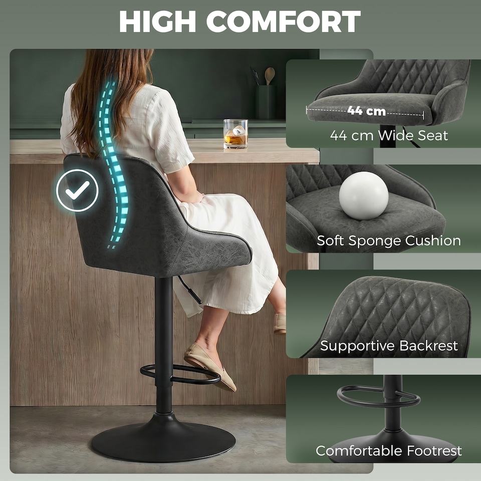 image 1 of HOMCOM Bar Stools Set of 2 Adjustable Swivel Counter Height