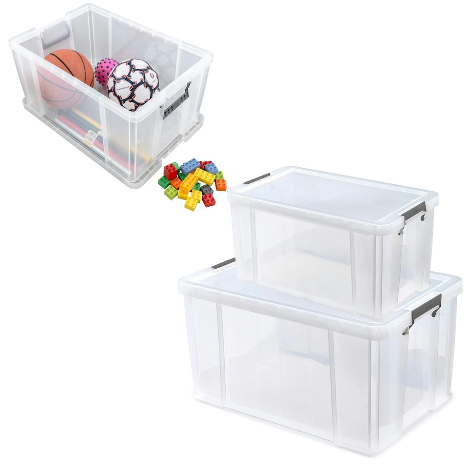 image 1 of 2 x 24 Litre Storage Box For Home Or Office With Strong Snap Closure Lid & Reinforced Base Clear