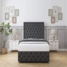 Sloomy Vienna Graphite Dumfries Divan Bed With Mattress 4 Drawers With 54" Floor Standing Headboard & 12" Matching Footboard 5' King | Grey | Graphite | King | 1