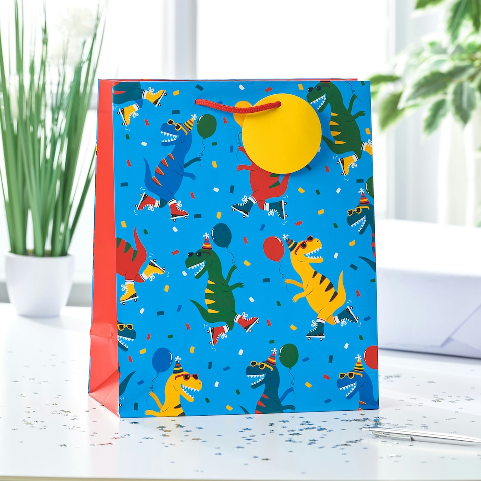 image 1 of Essentials Skating Dino Large Gift Bag - Pack of 3
