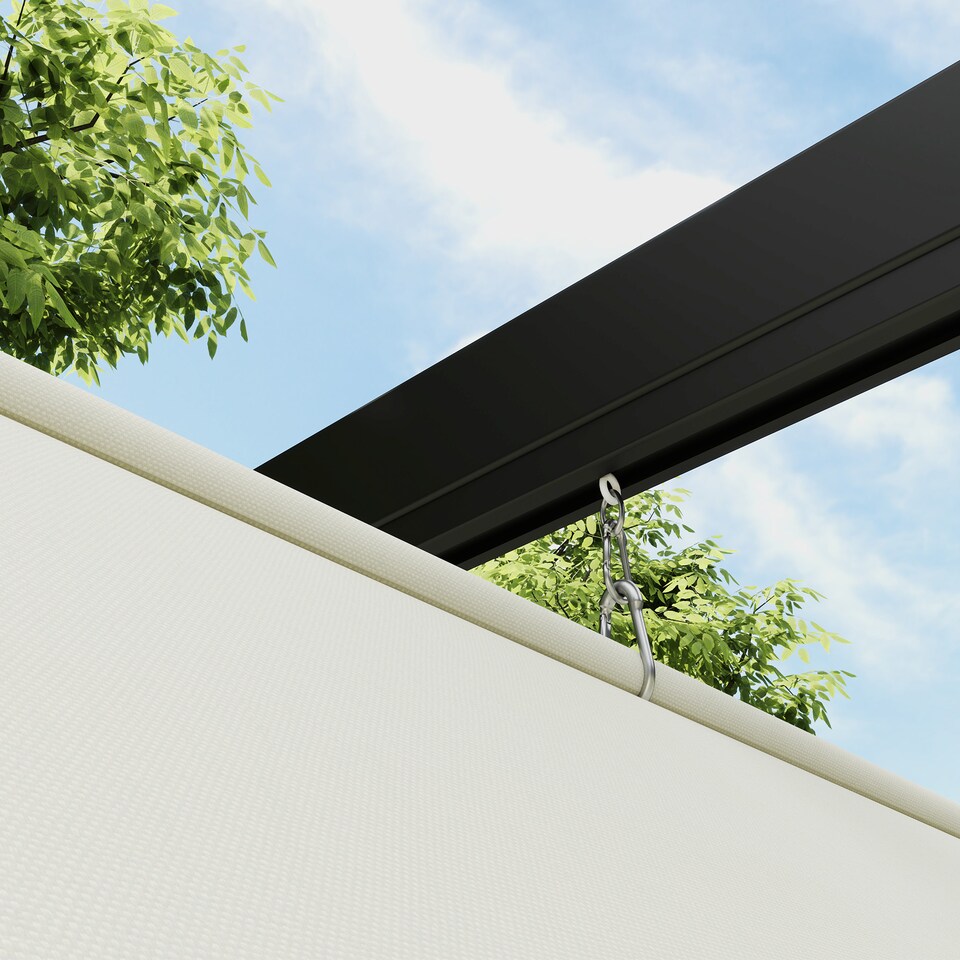 image 1 of Outsunny 2 x 3(m) Lean To Pergola with Retractable Roof, Wall Mounted Garden Gazebo Outdoor Sun Shade Shelter for Patio, Khaki