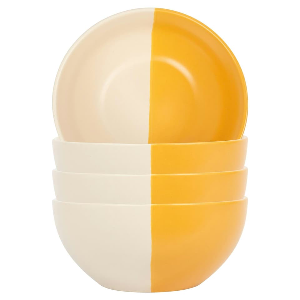 image 1 of Nicola Spring Dipped Stoneware Cereal Bowls - 16.5cm - Mustard - Pack of 4 Yellow