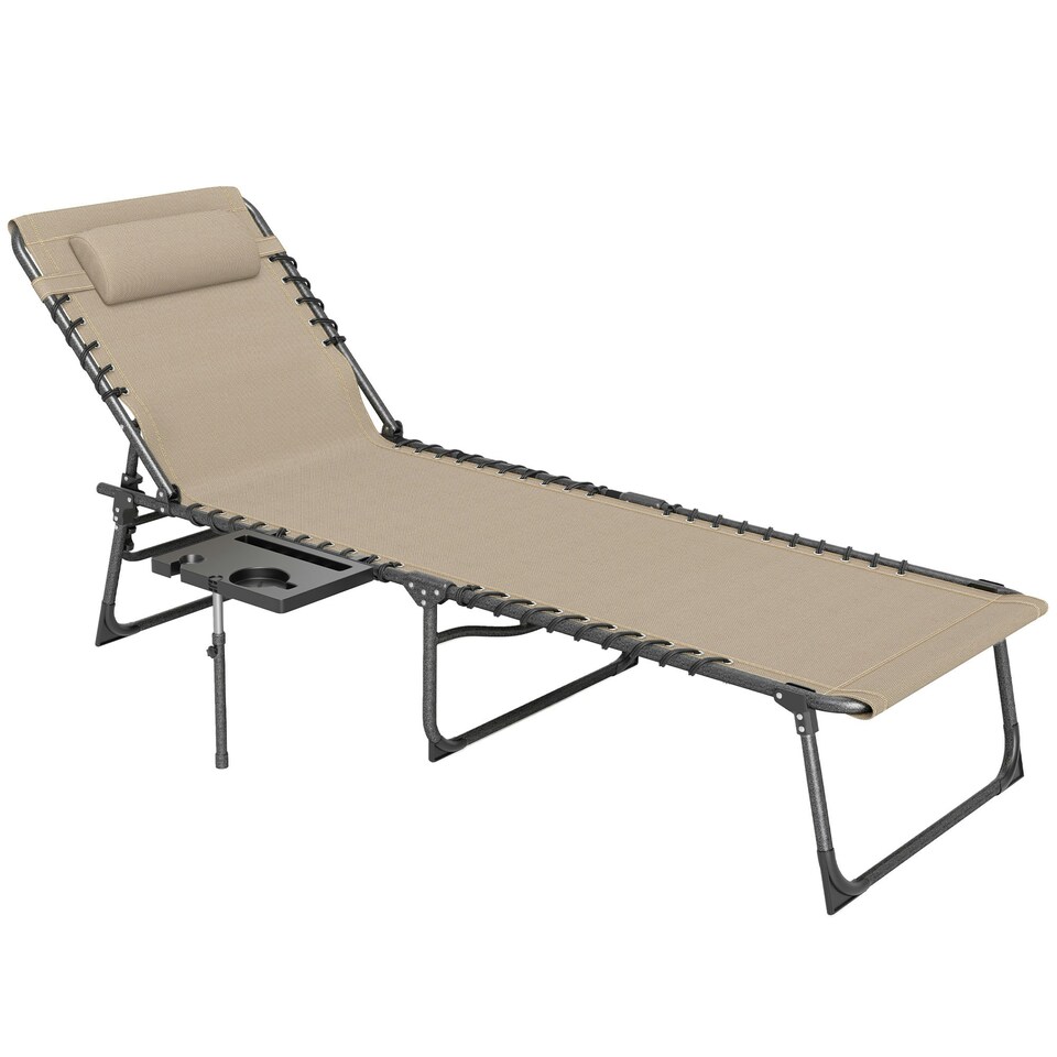 image 1 of Outsunny Folding Sun Lounger with 5-Level Reclining Back, Side Table