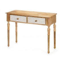 Hall Table with 2 Drawers Gift Decor 35 White Brown 98 x 77 x 42 cm Stripes N/A