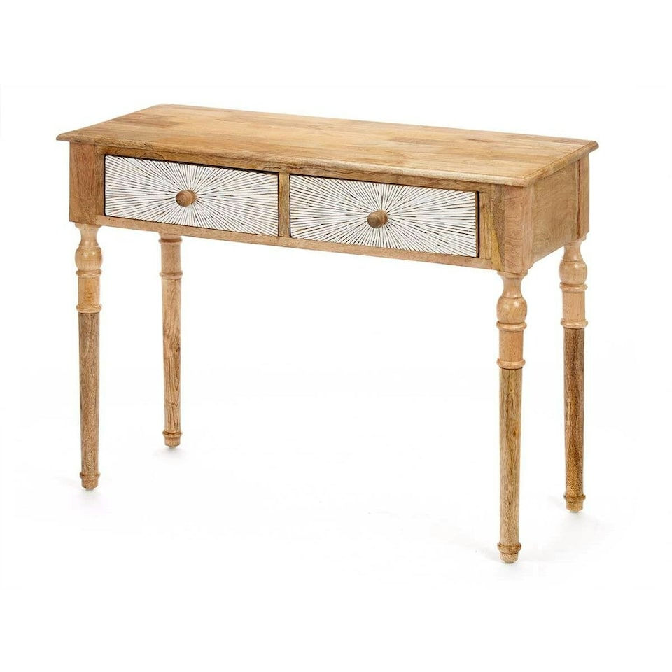 image 1 of Hall Table with 2 Drawers Gift Decor 35 White Brown 98 x 77 x 42 cm Stripes N/A