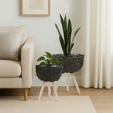 Interiors By Premier Set of 2 Black Planters, Black Pots With Braided Design, Big Flower Pots for Plants, Herbs or Room Display Black