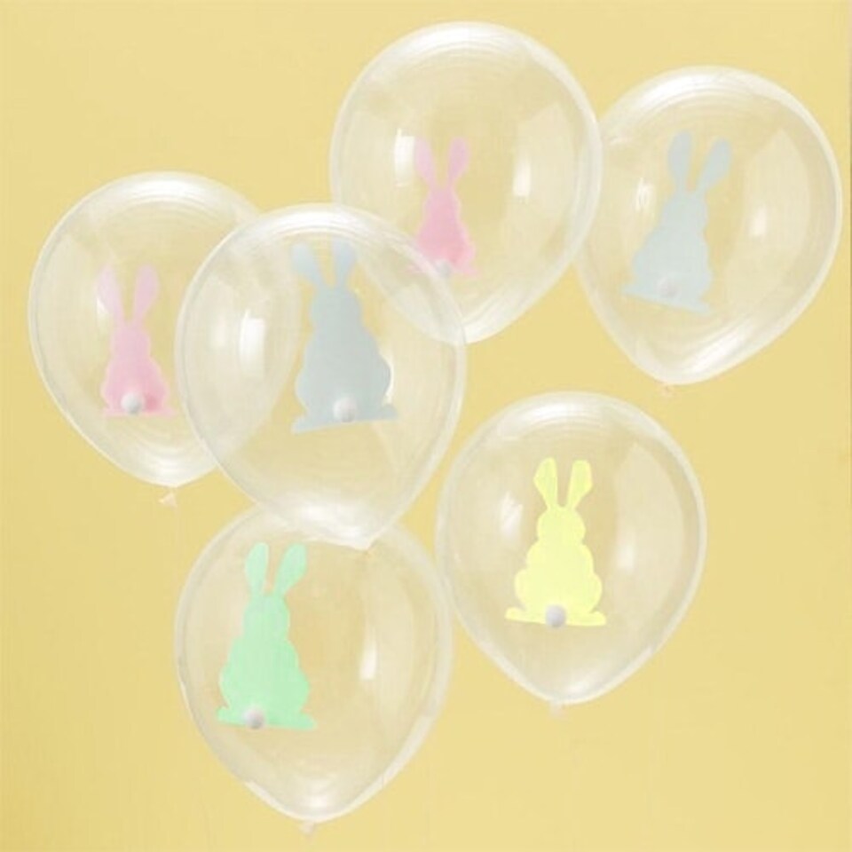 Easter Pastel Bunnies Clear Biodegradable Air Fill Latex Balloons 30cm / 12 in - Pack of 9
